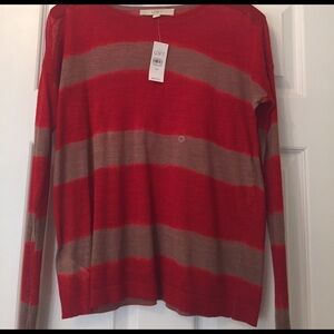 Ann Taylor Loft Sweater XS Red Brown Stripes NWT